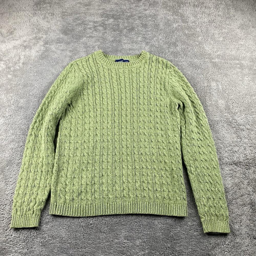 Karen Scott Sweater Womens Small Green Cable Knit Thick 100% Cotton Long Sleeve‎